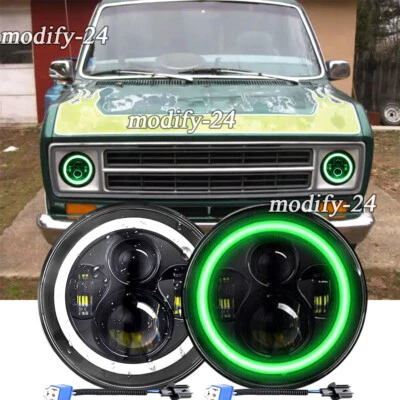 Faros LED redondos verdes DRL 7" para camioneta Ford E-100 Econoline / E-150 Econoline Foto 1 de 4