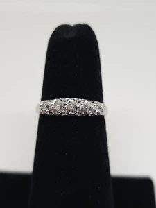 Vintage 14k White Gold Natural Single Cut Diamond Wedding Band Size 6.25 SI1 H - Picture 1 of 12