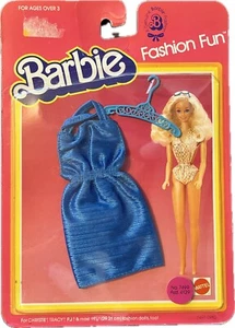 Mattel Barbie Fashion Fun 1983 New In Pkg #7499 Shiny Electric Blue Dress Hanger - Picture 1 of 2