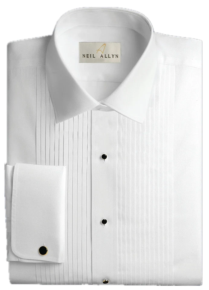 Neil Allyn Fitted Laydown Tux Shirt 100% Cotton w/ 1/4" Pleats and French Cuffs - Image 1 of 1