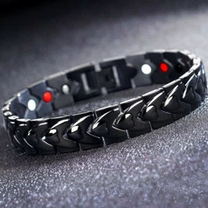 Mens Black Titanium Magnetic Therapy Bracelet Super Strong 4-Elements Bangle - Picture 1 of 11