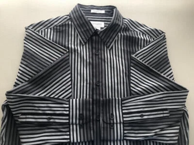 CONCEPTS by Claiborne  NWT Black Gray Striped  Cotton Long Sleeve  L - Image 1 of 4