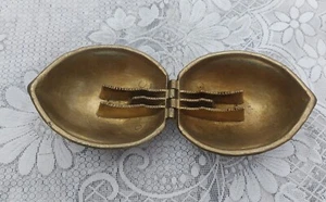 Brass Nutcracker Walnut Shaped Hinged  Vintage 1950's  - Picture 1 of 10
