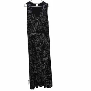 Soma Womens M Soft Jersey V Neck Maxi Bra Dress White Sketch Black Sleeveless - Picture 1 of 5