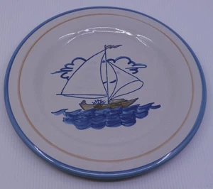 VINTAGE LOUISVILLE STONEWARE HAND PAINTED PLATE, PLATTER w SAILBOAT, 11 IN. - Picture 1 of 4
