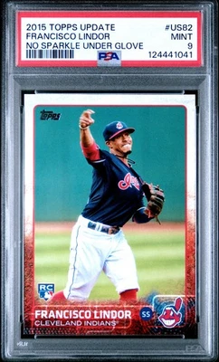 2015 TOPPS UPDATE NO SPARKLE UNDER GLOVE #US82 FRANCISCO LINDOR ROOKIE RC PSA 10 - Image 1 of 2