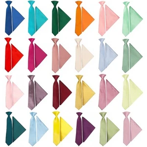 Plain Pre Tied Satin Boys Thin Tie and Pocket Square Set Age 4-7 Wedding Tie - Picture 1 of 196