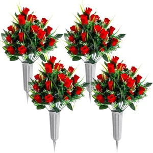 4 Sets Cemetery Flowers for Grave 96 Heads Artificial Rose Bouquet Arrangemen... - Picture 1 of 6