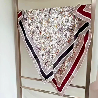 51"x51"Floral Butterfly Print 70%Wool30%Silk Thin Double-sided Scarf 130x130cm - Image 1 of 4