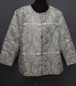Chico's Gray Sparkle Medallion Open Front 3/4 Sleeve Lined Jacket Size XL NWT - Picture 1 of 12