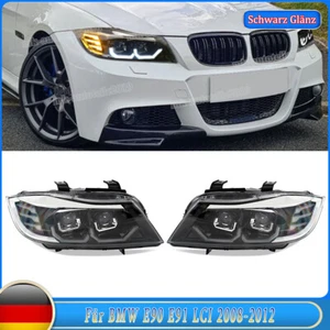 Xenon Scheinwerfer 3D Angel Eyes für BMW 3er E90 E91 LCI 09-12 Schwarz Blinker - Bild 1 von 10