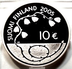 FINLAND 10 EURO 2005 Proof BU Silver KM#120 Original Mint Capsule, Rare. B3 
