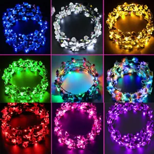 LED Blumen Kranz Haarband Blüten Haarkranz Stirnband Haarschmuck Party Festival - Bild 1 von 21