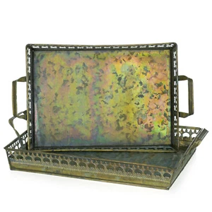 Tablett Serviertablett Metalltablett Set Metall Shabby Landhausstil Antik Stil - Bild 1 von 4