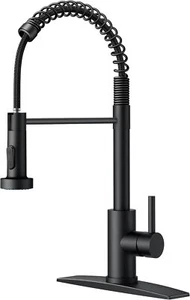 Black kitchen faucet, kitchen sink faucet with pull-down sprayer, - Picture 1 of 7