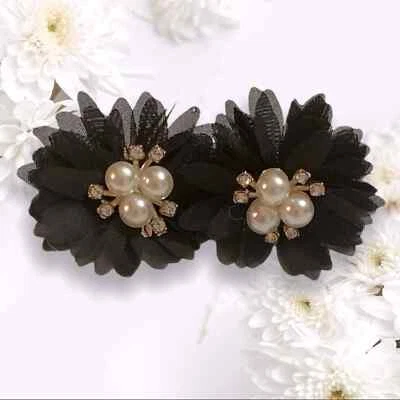 Fabric & faux pearls elegant petal floral flower post back earrings earrings OS - Image 1 of 4