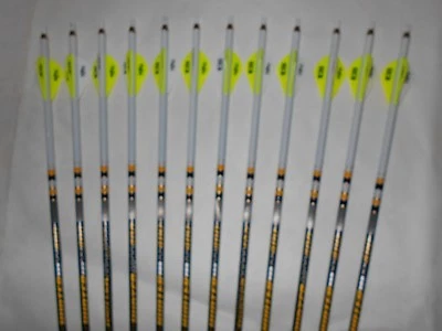 12 Gold Tip Hunter Pro 400 Carbon Arrows! Custom White Dip Crest/Blazer Vane! - Image 1 of 4