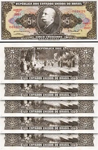 Brazil 5 Cruzeiros 1962, UNC, 5 Pcs LOT, P-176a, Sign 11 - Picture 1 of 4