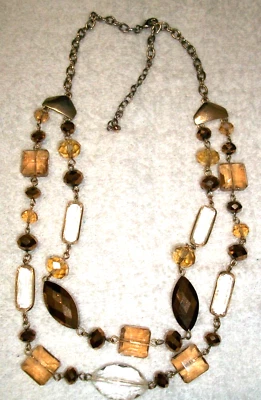 HERMOSO COLLAR DE 2 HEBRAS CON CUENTAS TRANSPARENTES MARRÓN FACETADO 19" BRILLANTE~ EXTENSIÓN DE 2"~ Foto 1 de 4