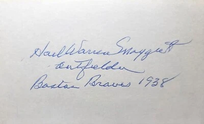 Harl Maggert 1938 Boston Bees signed 3x5 index card Braves JSA SOA G55237 - Image 1 of 3