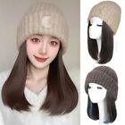 Autumn Winter Knitted Cap Wigs Korean Style Long Straight Wavy Cap Wig  Women