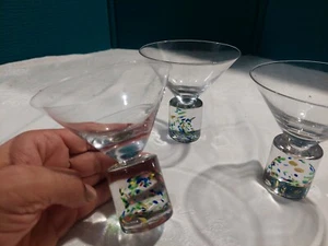  MUNDGEBLASENES GLAS KONFETTI ROCK MARGARITA GLAS Set 3 Gläser 4,5" hoch 4,5" breit - Bild 1 von 10