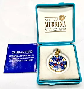 COLGANTE DE VIDRIO ANTIGUO MURRRINA VENECIANA MURANO PLATA 925 CHAPADO EN ORO 24K Excel - Imagen 1 de 7