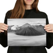 A4 BW - Mount Bromo Indonesia Volcano Mountain Poster 29.7X21cm280gsm #40775