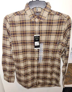 Eddie Bauer Men's Bristol Flannel Khaki Plaid Shirt, Small, NEW!!! - Picture 1 of 5