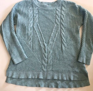 Talbots Seaglass Aqua Turquoise Blue Cable Knit Sweater Flecked Marled S Classic - Picture 1 of 7