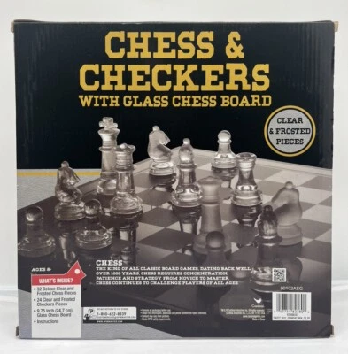 CHESS AND CHECKERS WITH GLASS CHESS BOARD NEW - Image 1 of 4