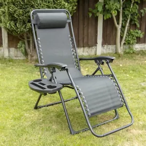 Zero Gravity Chair Reclining Cup Holder Metal Sun Lounger Garden Beach Headrest - Picture 1 of 9