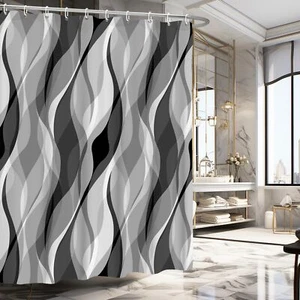 Grey Black Modern Shower CurtainStriped Gray Shower Curtain Set for BathroomS... - Picture 1 of 8