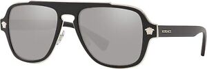 VERSACE VE2199 10006G 56mm MATTE BLACK LT GREY MIRROR SILVER Men's Sunglasses