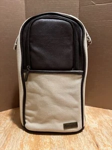 Picnic at Ascot Insulated Wine Bottle Bag Carrier Tan Canvas Leather Zip Strap - Picture 1 of 13