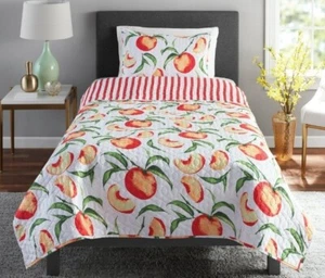 Twin - Mainstays Peaches Reversible Quilt Blanket Set w/ Tote, 3 Pieces - Picture 1 of 6