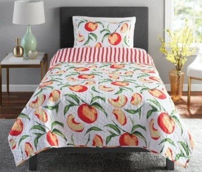 Twin - Mainstays Peaches Reversible Quilt Blanket Set w/ Tote, 3 Pieces - Image 1 of 4