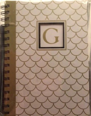 Monogrammed (G) Hardcover Journal Note Book/Diary 7 x 9 Gold And white Pattern. - Image 1 of 2