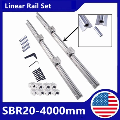 2PCS SBR20-4000mm Linear Rail Slide Guide Shaft+4x SBR20UU Bearing BLOCK CNC