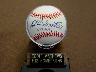 EDDIE MATHEWS 521 HR BRAVES HOF 500 CLUB SIGNED AUTO VTG ONL BASEBALL JSA BASE - Image 1 of 3