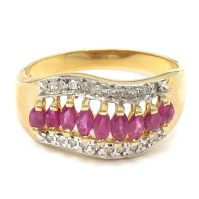 NYJEWEL 10k Two Tone Gold 1ct Ruby Diamond Wavy Band Ring - Image 1 of 4