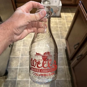 Wells Dairies Cooperative ACL Quart Milk Bottle Columbus Georgia GA - Picture 1 of 14