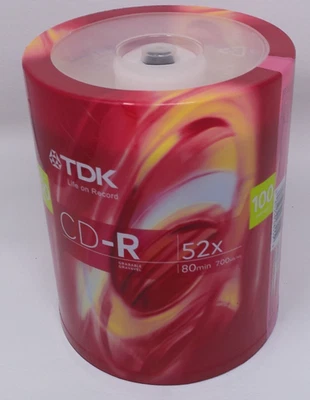 TDK CD-R 100 Pack – 700MB 80min 52x Speed Blank Discs – NEW Sealed - Image 1 of 4