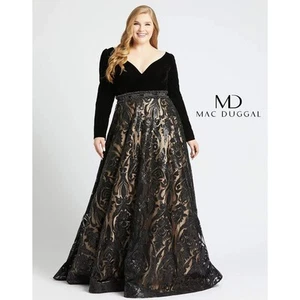 Mac Duggal Black and Brown with Lace Skirt Overlay Full Ball Gown – Size 16W - Picture 1 of 9