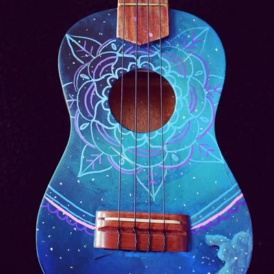 Blue Mandala Universe Handmade and Handpainted Wood Ukulele - Image 1 of 3