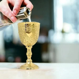 Goblet Brass Engraved Design Wine Cup Vintage Handmade Glass for gift New - Picture 1 of 4