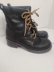 Mia Botas 9M Cuero Negro y Marrón Cordones Trozo Tacón Motociclista Combate Gótico - Imagen 1 de 12