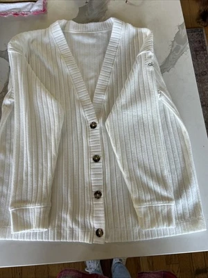 Cárdigan Alo Yoga Scholar Take Comfort acanalado marfil talla pequeña Foto 1 de 4