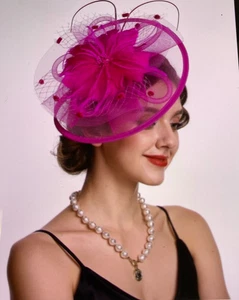 Tea Party Fascinator Hut Blume Cocktail Derby Hut Feder Clip-Fuchia-NEU-T - Bild 1 von 4