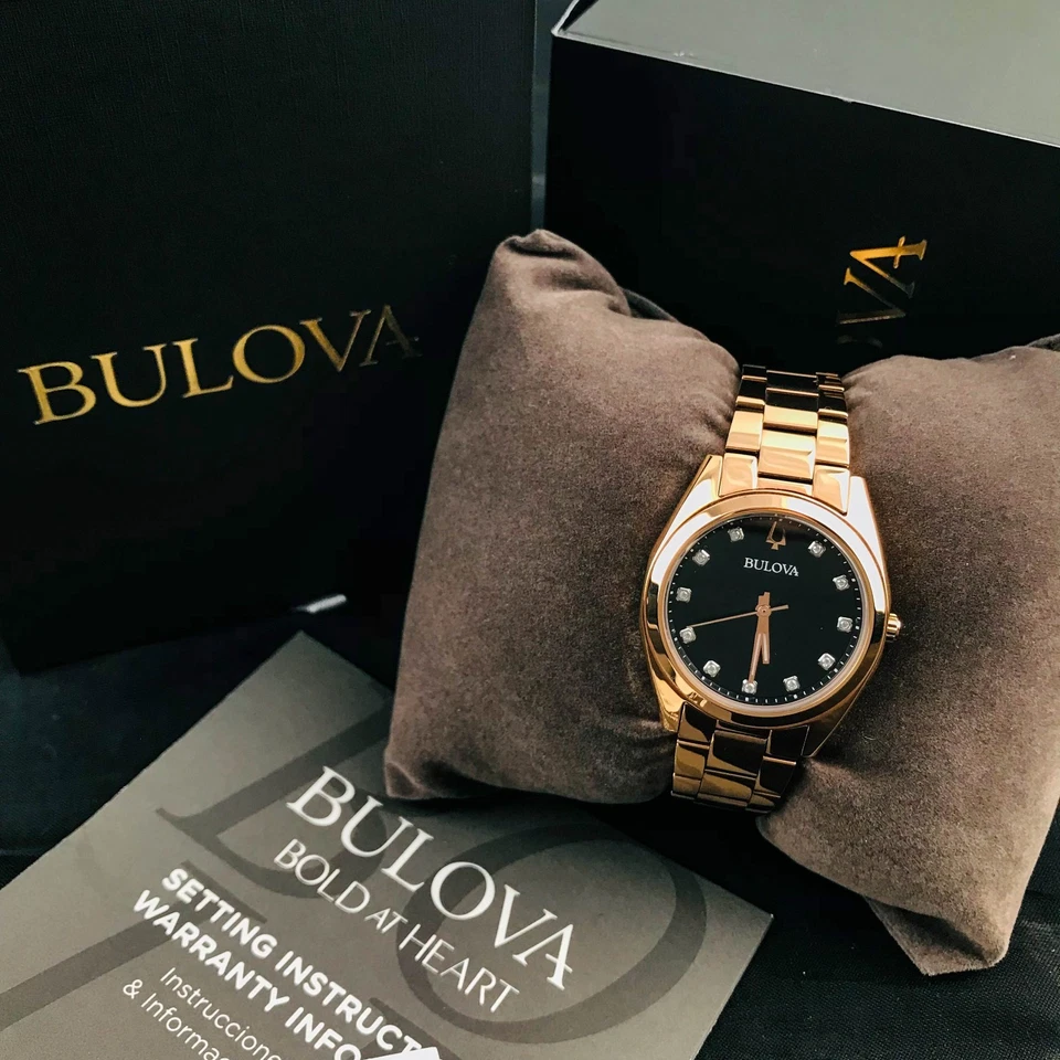 Bulova Surveyor 97P156 Women's Diamond Rose-Gold Tone Gray Dial Steel Watch 31mm - Image 1 of 4